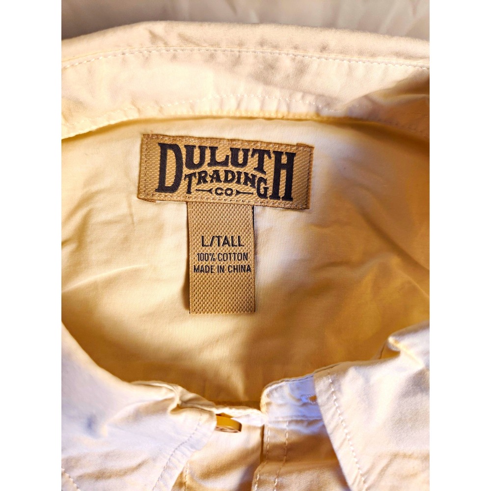Duluth Trading Co. Men's LT Beige Solid L/S Cotton Button-Up Shirt Pockets